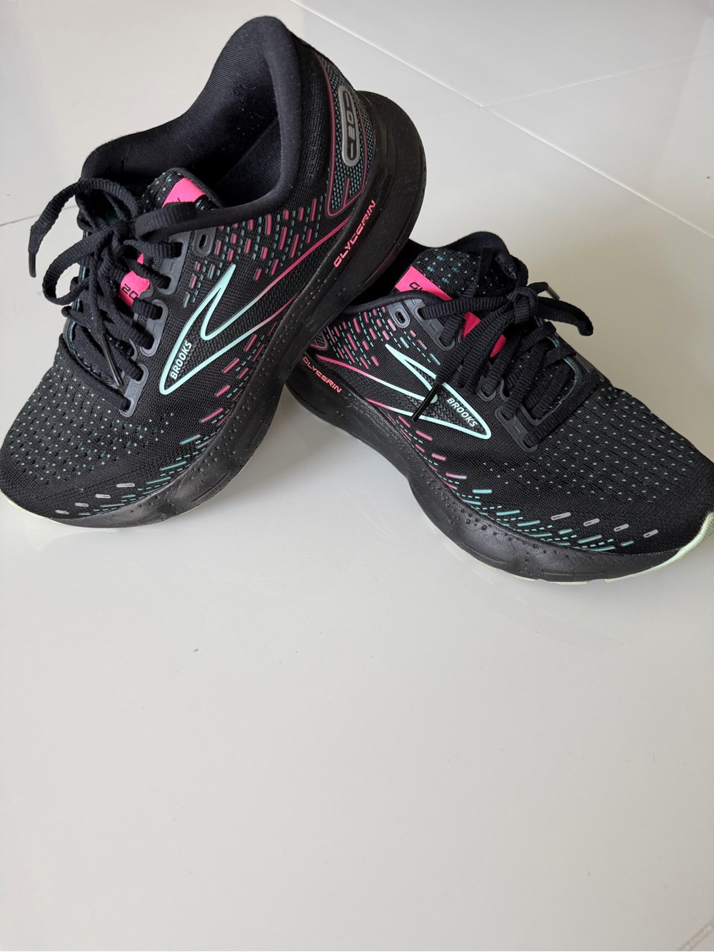 Brooks 20  Black Running Shoes with Pink & Teal